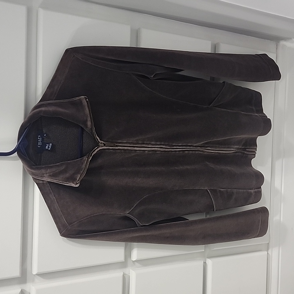 Chaps Velour Zip Front Jacket Brown Small.